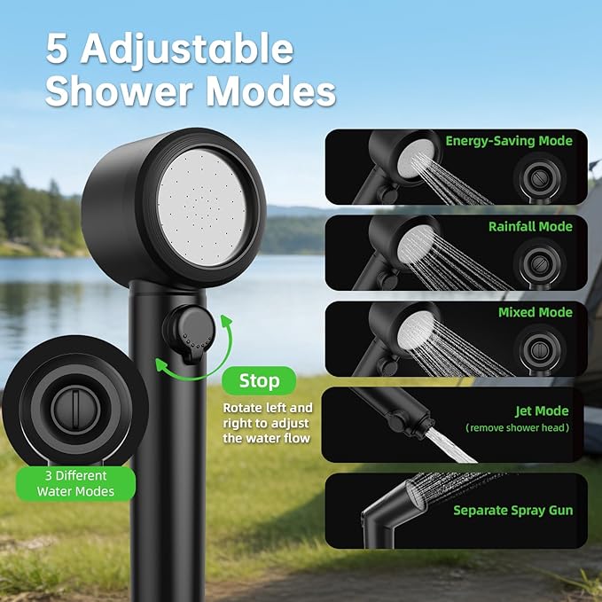 8000mAh Portable Camping Shower, Upgrade Rechargeable Electric Shower Pump with 5 Gallon Bucket, Intelligent LED Display,Portable Shower for Outdoor