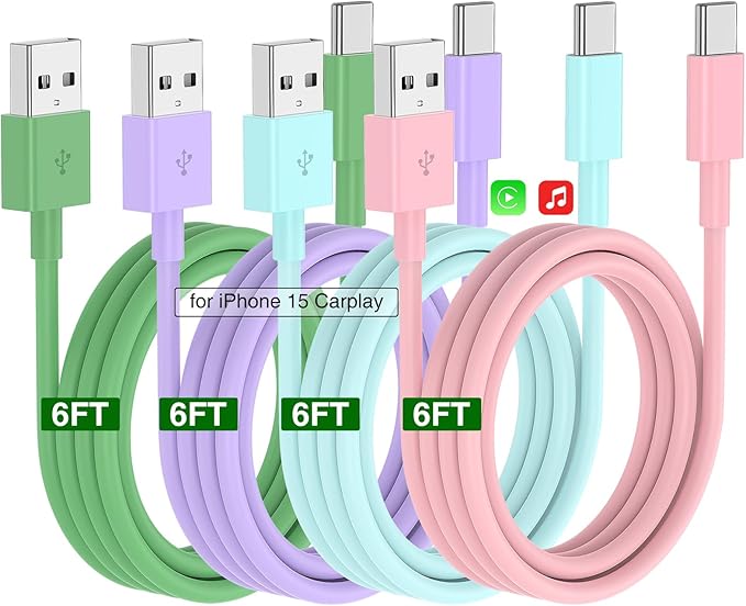 Car Carplay Cable for iPhone 17 16 15 Charger Cord,3/3/6/6FT USB A to USB C Cable for iPhone 17 Pro Max/16 Pro/15 Plus Charger,USB C Car Charger for Apple 17 Air/16 Pro Max/16e/15/iPad Pro-PBPG