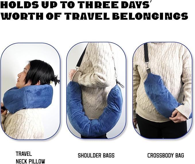 1/2PCS Travel Pillow Stuffable with Clothes As Carry-On Luggage Fits Up to 3 Days of Travel Essentials, Multifunctional U-Shaped Pillowcase for Business, Trip, Outdoor (2PCS-Blue)