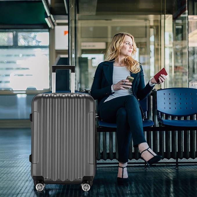 4 Piece Luggage Sets — ABS Hardside Suitcase Set with Spinner Wheels, TSA Lock, Expandable for Travel Business Trips Family Vacations, 16/20/24/28 Inch, Gray