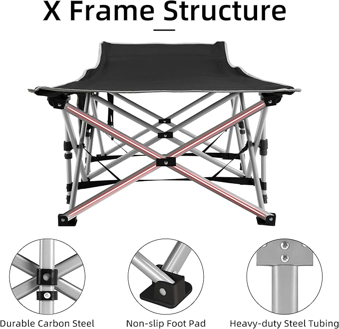 Fragess Portable Camping Cot, Sleeping Cot for Adult, 28" Extra Wide Heavy Duty Folding Cot Max Load 600LBS with Thick Mattress, Portable Camping Bed for Camp Outdoor/Office, Home Nap (Blue)