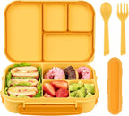 Amathley Lunch Box Kids,Bento Box Adult,Leakproof Lunch Containers for Adults/Kids/Toddler,1200ML-4 Compartments bento Lunch box with Utensil,Microwave & Dishwasher & Freezer Safe (Yellow)