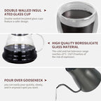 Pour Over Coffee Maker Set, Portable coffee Set - Manual Coffee Grinder, Coffee Dripper Set, Gooseneck Kettle，two cups, suitable for Camping, RV, Home, and Office