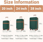 Kono Luggage Set 3 Pieces Expandable PC ABS Durable Suitcase Hardside with Double Spinner Wheels Tsa Lock Green(20in/24in/28in)