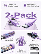 LISEN Coiled USB C Cable, 2 Pack for Android Auto & CarPlay Cable, Short USB A to USB C Cable Compatible with iPhone 17/16/15, Samsung Galaxy S25/S24/S23 A15/A14, Google Pixel 9/8, Purple 4FT