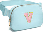 Gitus Gifts for 7 8 9 10 11 Year Old Girls Belt Bag Fanny Pack Crossbody Bags with Initial Letter Patch Birthday Gifts for Daughter Sister Friends Teen girls (Icing Blue-V)