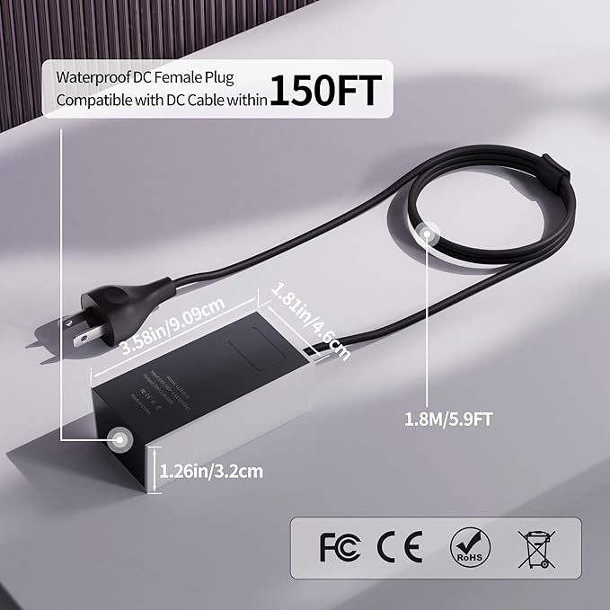 Starlink Mini Power Supply, 60W Starlink Mini Power Adapter AC Charger Wall Plug Steady 30V/2A with 1.8M Extension Cable Compatible with 150FT DC Power Cable