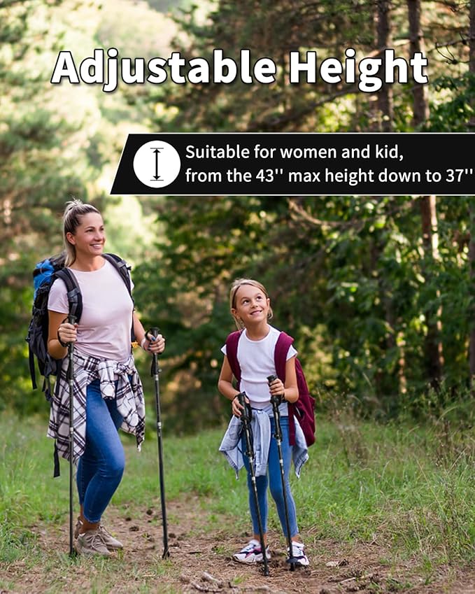 AISUNOURDOOR Lightweight Adjustable Trekking Poles, Aluminum Collapsible Travel Hiking or Walking Sticks for Women Children, with One Disposable Raincoat