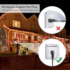 Outdoor 3-Outlet Power Splitter, 90-Degree Flat Plug 1 to 3 Way Outlet Adapter 1.5FT SJTW 16AWG 3-Prong Power Cord Extension Strip with Outlet Cover for Holiday Decoration String Light(1-Pack)