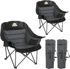 Colegence Oversized Camping Chairs Set of 2, Padded Camping Chair Heavy Duty Lawn Chairs for Adults, XL Foldable Camp Chair for Outdoor Sports, Baseball, Wide Seat Support 450LBS - Black and Grey