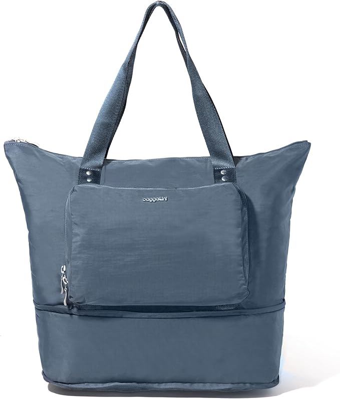 Baggallini Carryall Expandable Lightweight Travel Tote 22" Packable Folding Compact Nylon Washable Weekender w/Luggage Sleeve