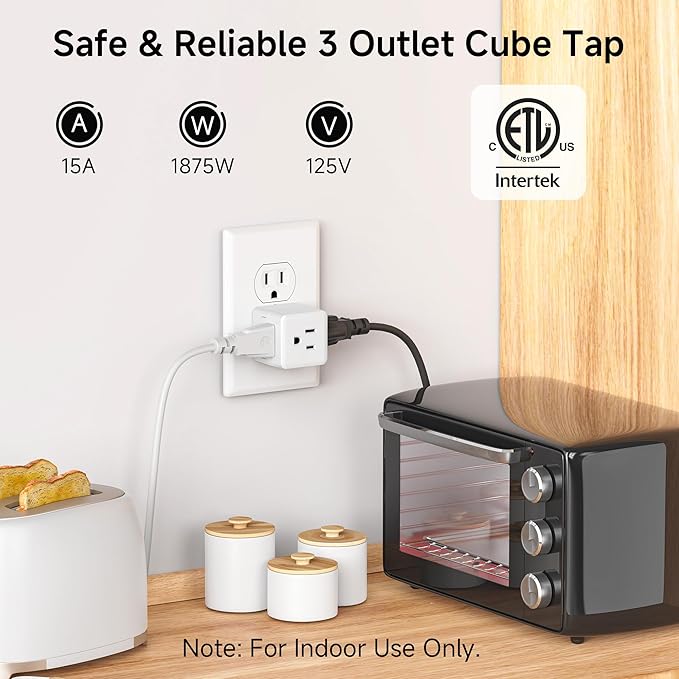 [ETL Listed] Cable Matters 3-Pack 3 Outlet Wall Adapter (Grounded Cube Tap, Outlet Splitter, 3 Way Plug Adapter, 3-Prong Power Splitter), White