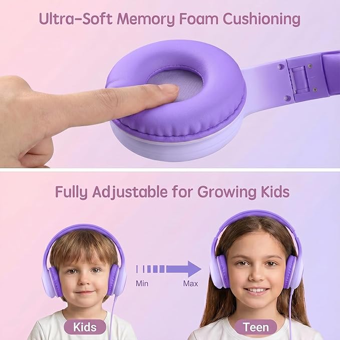 ADOOPE Wired Kids Headphones with USB C Plug, 85dB Safe Volume, Adjustable Headband, Tangle-Free Cord Headphones for School, Tablet, Travel (Lavender Purple, Without Microphone)