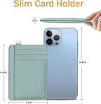 Yonlevres Credit Card Holder for Women, Slim RFID Wallet Front Pocket Small Card Holder, Travel ID Window PU Leather Cute Funny Thin RFID Blocking Case Organizer Gifts Ladies Green