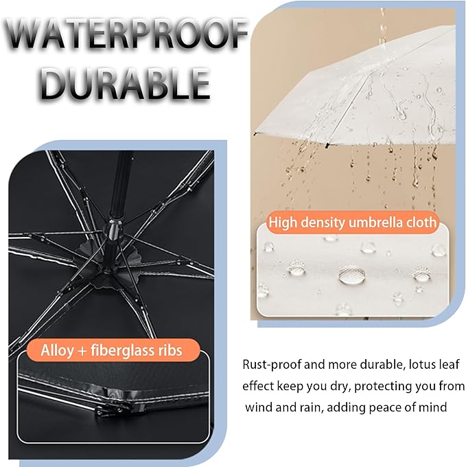 erised's bifrost Mini Travel Folding Umbrella with Carabiner Handle for Women Men Kids/Lightweight Portable Compact/Small Parasol/UV Protection/UPF50+/6Ribs/Sun Rain/Fits in Pocket Car Purse