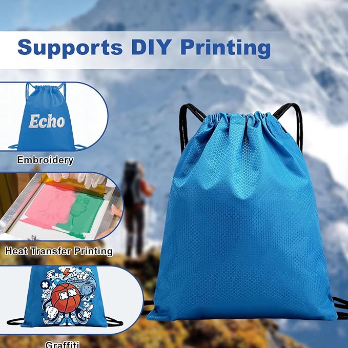 5-Pack Waterproof Drawstring Backpacks, Soccer-Texture Oxford Fabric, 16.9" × 13.8", Lightweight 0.20 lb Each, No Eyelets, Gym & Marathon Gear Sacks(Sky Blue)