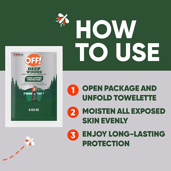 OFF! Deep Woods Mosquito and Insect Repellent Wipes, Long lasting, 12 Individually Wrapped Wipes (Pack of 1)