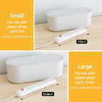 D-Line Cable Management Box with 6 AC Outlet 6ft Power Strip, Hide Extension Cords and Excess Wire Clutter, 16.5in (L) x 4.5in (H) x 5in (W) - Large, White