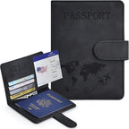 Passport Holder, Passport Cover with Credit Card Slot and Boarding Pass Slot Combo, Passport Wallet Case Book Travel Must Have, RFID Blocking Leather Travel Accessories, Black