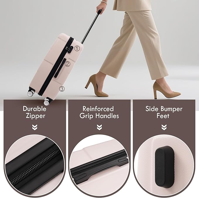 Merax Luggage Sets,Hardcase Suitcase with Bags,6 Piece Lightweight Carry on Luggagewith Double Spinner Wheels Lock,16+20+24+28 inches,Light Pink