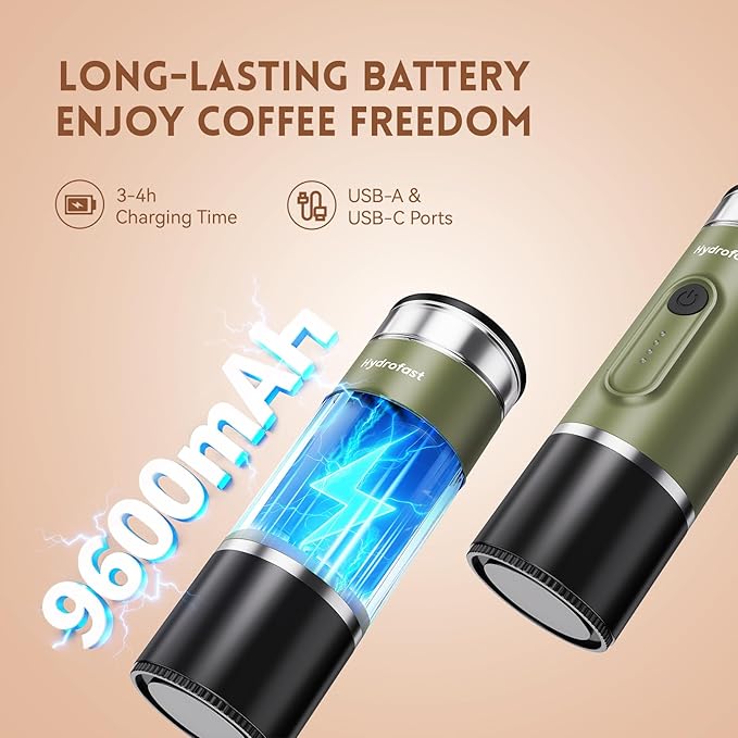 Portable Electric Espresso Machine, Self-Heating Travel Coffee Maker with 7800mAh Battery, USB-C Rechargeable, Compatible with Ground Coffee & Capsules, Maker for Camping, Office, Car