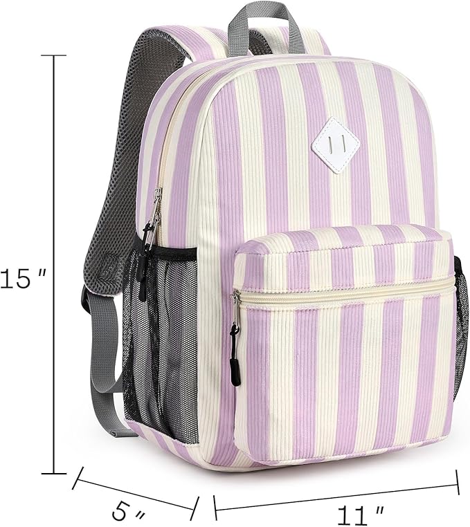 STEAMEDBUN Corduroy Kids Backpack for Girls Boys 3-8, Girls Backpack for Elementary Kindergarten - Stripe