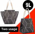 iknoe Insulated Lunch Bag for Women & Adults, 9L Foldable Wide-Open Cooler Bag with Pockets, Leakproof & Portable, for Picnic, Office, Beach, Black Rhombus