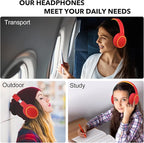 B10 Wireless Bluetooth Over-Ear Headphones, Lightweight Folding Stereo Bass Headset with Mic, 50H Playtime, Volume Control, Bluetooth 5.3 Headphones for iPad/Travel/Tablet/PC (Red)