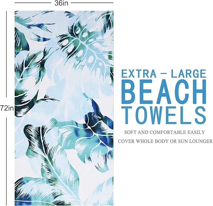 Oversized Terry Beach Towel 36 x 72 in Soft Extra Large XL Big Pool Swimming Towels for Adults Clearance Blanket Travel Essentials Cruise Accessories Must Haves Vacation Stuff Lounge Chair Cover Palm