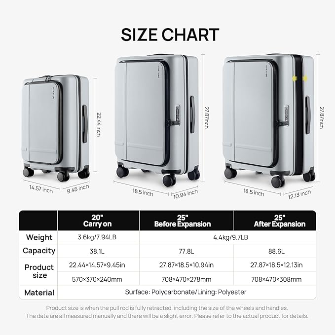 NINETYGO Medium Checked Luggage 25 Inch, Flat Top Opening Check In Luggage with Cup Holder, Expandable, Lightweight PC Hard Shell, TSA Lock, 360° Spinner Wheels (Charcoal Coconut Milk)