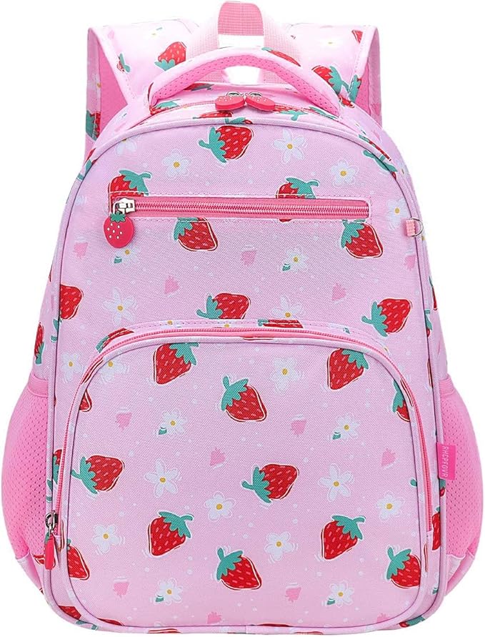 RHCPFOVR Kids Backpack for Girls - Girls Backpack 3-8 Ages Strawberry for Kids 15 Inch School Bookbag for Kindergarten Elementary School Bookbag for Girl 1st 2nd Grade