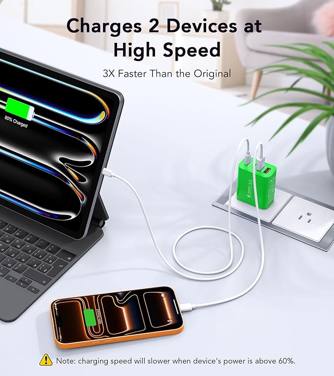 [2-Pack] 40W USB C Charger Block, 4-Port Type C Fast Charging Brick Dual PD&QC Wall Plug Adapter Power Brick for iPhone 13/14//15/16/17 Pro Max Plus/iPad/Airpods/iwatch/Samsung Galaxy (Green)