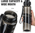 OLDLEY Water Bottle 32oz, Durable and Leakproof Water Bottles Motivational with Time Marker, Tritan, BPA Free, Wide Mouth, Gym, Travel, School,Office, Gifts for Her, Women Men,Clear Black (1 Bottle)
