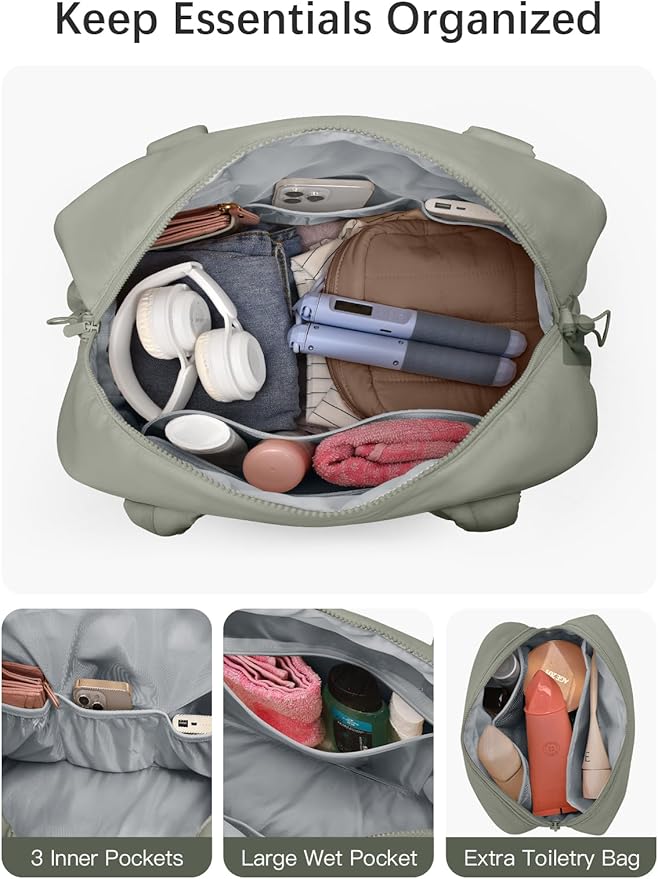 oscaurt Gym Bag for Women Lightweight Duffle Bag for Travel with Toiletry Pouch Water Resistant Carry On Weekender Overnight Duffel