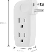 3 Way Outlet Vertical Wall Tap Splitter Adapter with 3 Prong Plug for Behind Furniture, Hard Plastic,UL Listed,1PK.
