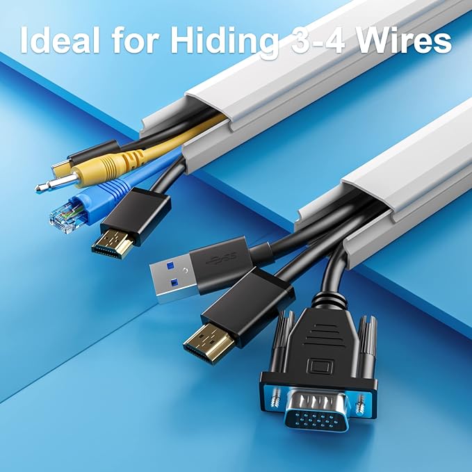Yecaye TV Cord Hider, 42in Cord Cover, Large Cable Hider, Wire Covers for 4 Cords, Cable Raceway Wire Hider, Wire Hiders for TV on Wall, Cable Cover Cord Concealer, W1.18in H0.6in, White