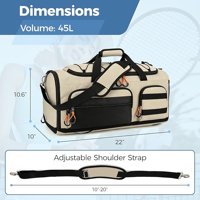 Searock 45L Gym Bag for Men, 3-In-1 Duffle Bag Backpack for Travel, Sports Duffel Bags for Gym Workout, Weekender Overnight Bag with Shoe Compartment, Wet Pocket, Khaki