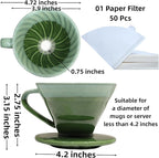Ceramic Pour Over Coffee Dripper with 50 pcs coffee filters - Portable Drip Coffee Brewer for Travel, Camping, Office or Home - Artisanal Pottery Gift for Enthusiasts