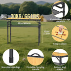 Anbte 3ft Camping Table Foldable with Storage Net and Bag, 3 Adjustable Heights High 27.5" Aluminum Camping Table Portable, for Outdoor Indoor Backyard BBQ Cooking Party Picnic Beach, Light Oak Grain