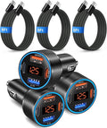 65W 4-Port USB C Super Fast Type C Car Charger for Galaxy S25/S24/S23/S22 Ultra/iPhone 17/16/15, 3 Pack QC&PD 3.0 Fast Charging Android Car Phone Charger Cigarette Lighter Adapter+6FT USB-C Cable
