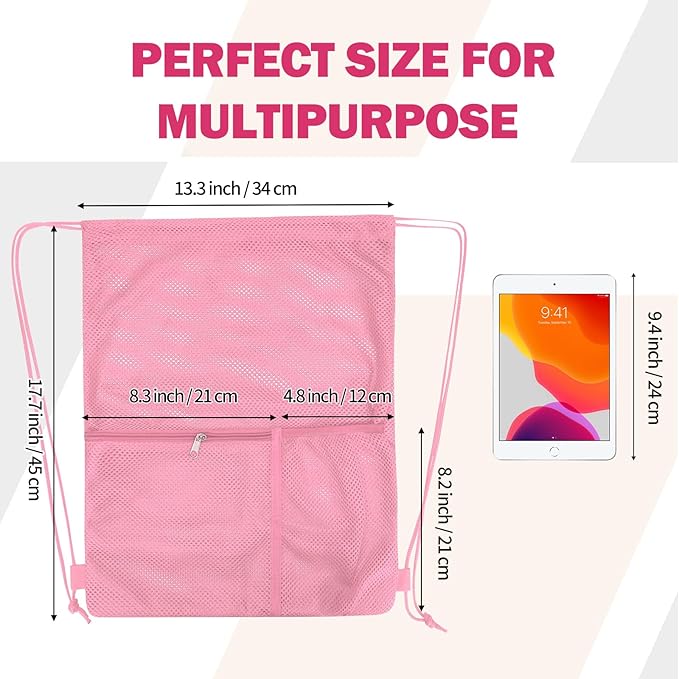 NATURAL STYLE 2 PACK Mesh Drawstring Backpack Bag, Multifunction Mesh Bag for Swimming, Athletic Gym, Clothes, Beach, Swim (Pink)
