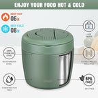 wiwens Thermo Food Jar for Hot Food Adults 32OZ Soup Thermo Lunch Containers Wide Mouth Vacuum Insulated Stainless Steel Leakproof Bento Box with Spoon (Green)