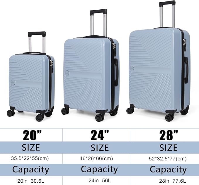 Luggage Set 3 Pieces -Suitcase Set - Luggage with Wheels - Check-in Luggage - PC + ABS Durable Suitcase Rotating Silent Wheels 3-Piece 20/24/28 yellow (blue)