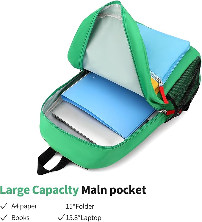 Backpack Set for Girls Boy Kids Backpack with Lunch Box for Elementary Primary Kindergarten School Bag (Green Blue Set, Large)