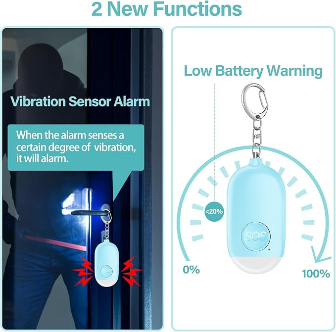 Hion Personal Safety Alarm for Women, Rechargeable 130dB Self Defense Alarm Keychain with LED Flashlight, Emergency Safe Sound Security for Children Elderly College Girls Men, Blue