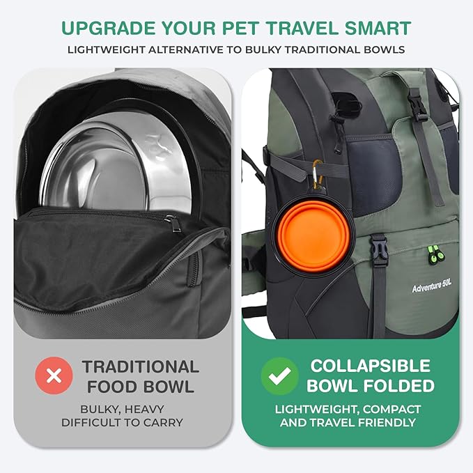 Collapsible Dog Bowls for Travel, Portable Dog Water Bowl & Food Bowl for Dogs and Cats, Foldable Pet Feeding Dish for Walking Hiking Camping with Carabiner, BPA Free, Orange