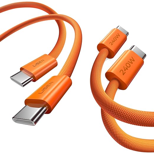 LISEN USB C to USB C Cable, 240W C to C Cable Fast Charging [3.3 FT, 2 Pack] Type C Charger Fast Charging USBC to USBC Cable for iPhone 17 16 15 Pro Max iPad MacBook Neo Air Pro Samsung S26, Orange