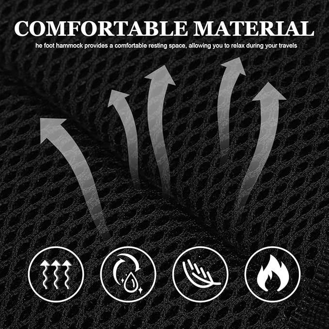CALLARON Portable Foot Hammock Under Desk Foot Rest with Adjustable Strap and Storage Bag, Travel Footrest for Airplane Office Car Seat Leg Support Comfort Black