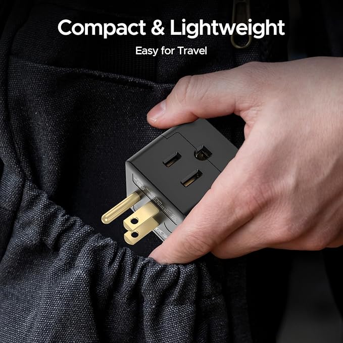 [ETL Listed] 3-Pack 3 Outlet Wall Adapter, Grounded 3-Prong Cube Tap Outlet Power Splitter, Compact 3-Way Plug Adapter for Home, Office or Travel (Black).