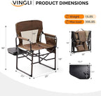 VINGLI Camping Chairs, Directors Chair, Camping Chair with Side Table & Carry Bag，Heavy Duty Camping Chairs for Adults, Portable Folding Camping Chair, Pocket for Beach, Fishing,Trip,Picnic,Lawn-Brown